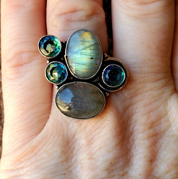 New Labradorite & Bi-Color Tourmaline Silver Ring. - Picture 5 of 16